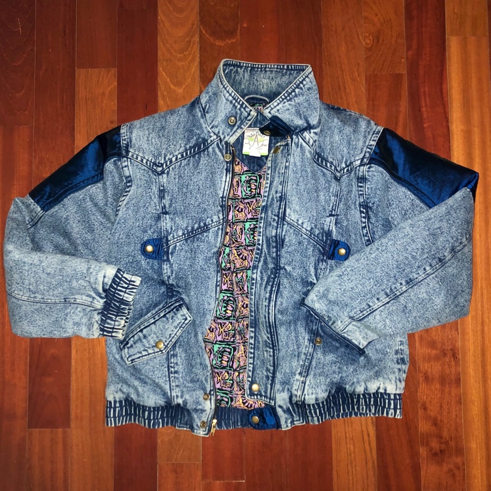 Unique vintage retro 80s heavy duty denim jean jacket